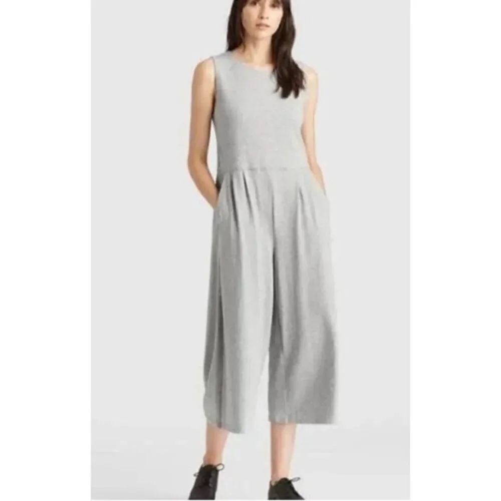 Eileen Fisher Speckled Organic Cotton Jumpsuit in Moon Gray Sz.βM